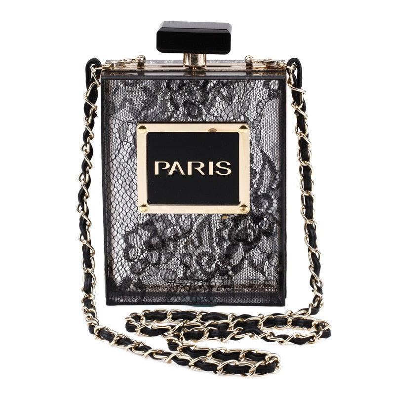 Women's Acrylic Paris Perfume Shaped Clutch Purse