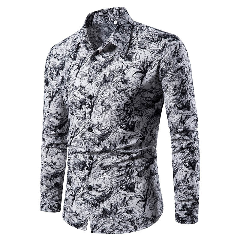 Men Printed Casual Long Sleeved Dress Shirt For Men