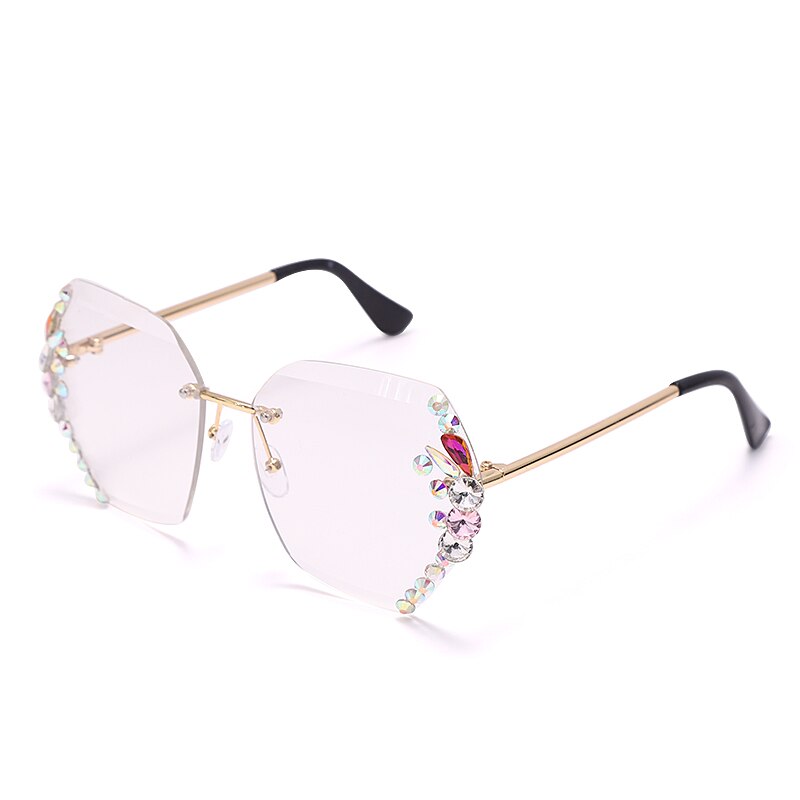 Bling Rhinestone Sun Glasses Women's Rimless Shades UV400