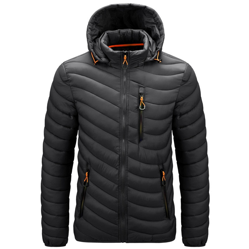 Men's Quilted Waterproof Hooded Slim Fit Zipper Jacket