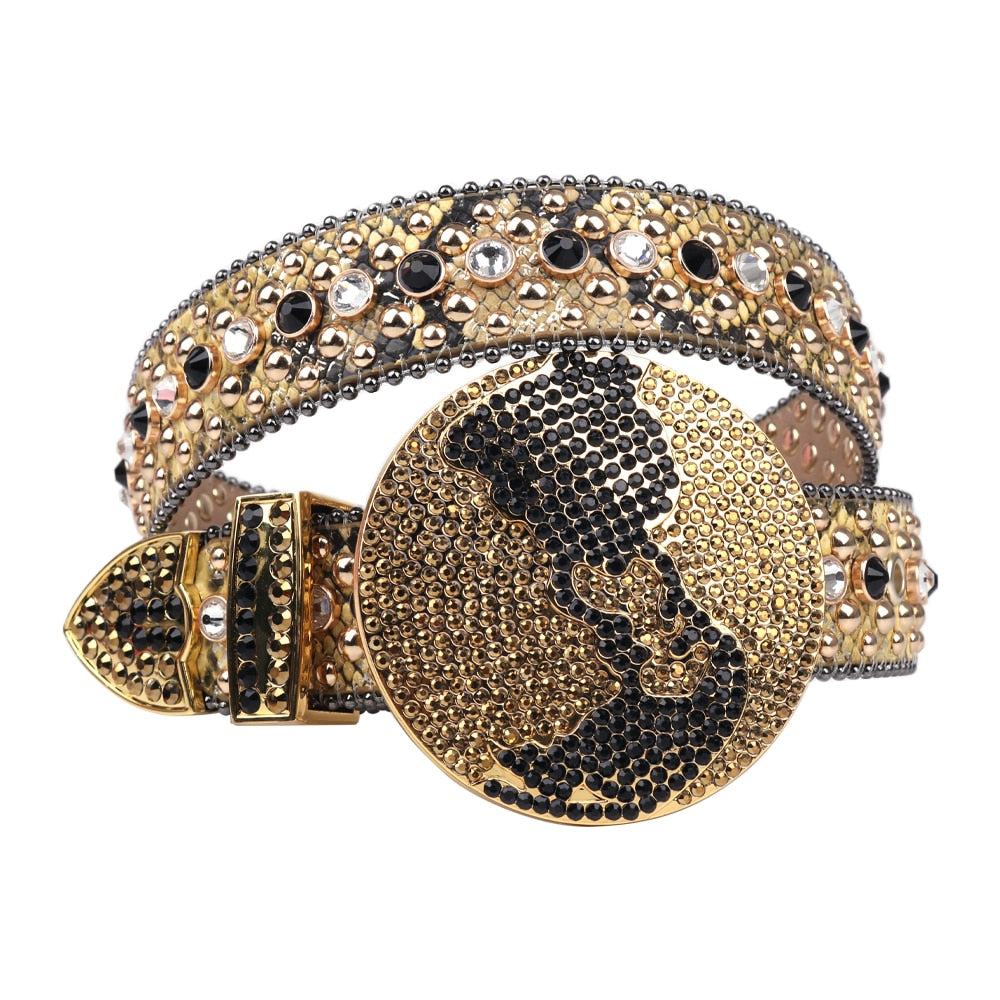 Crystal Rhinestone Unisex Globe Bling Studded Diamond Belt