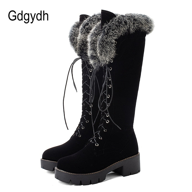 Lace-up Fur Knee High Suede Snowboots