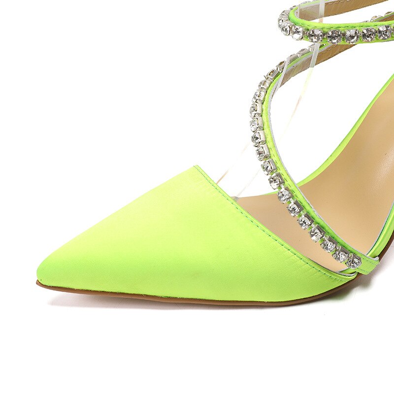 Fluorescent Green Silk Crystal Back Zipper Pumps