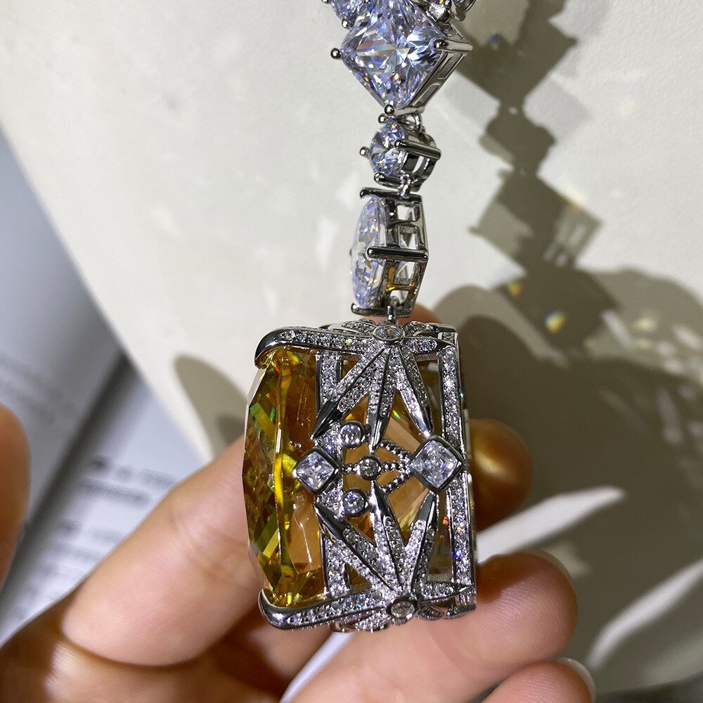 Sterling Silver Moissanite Citrine Gemstone Pendant Necklace