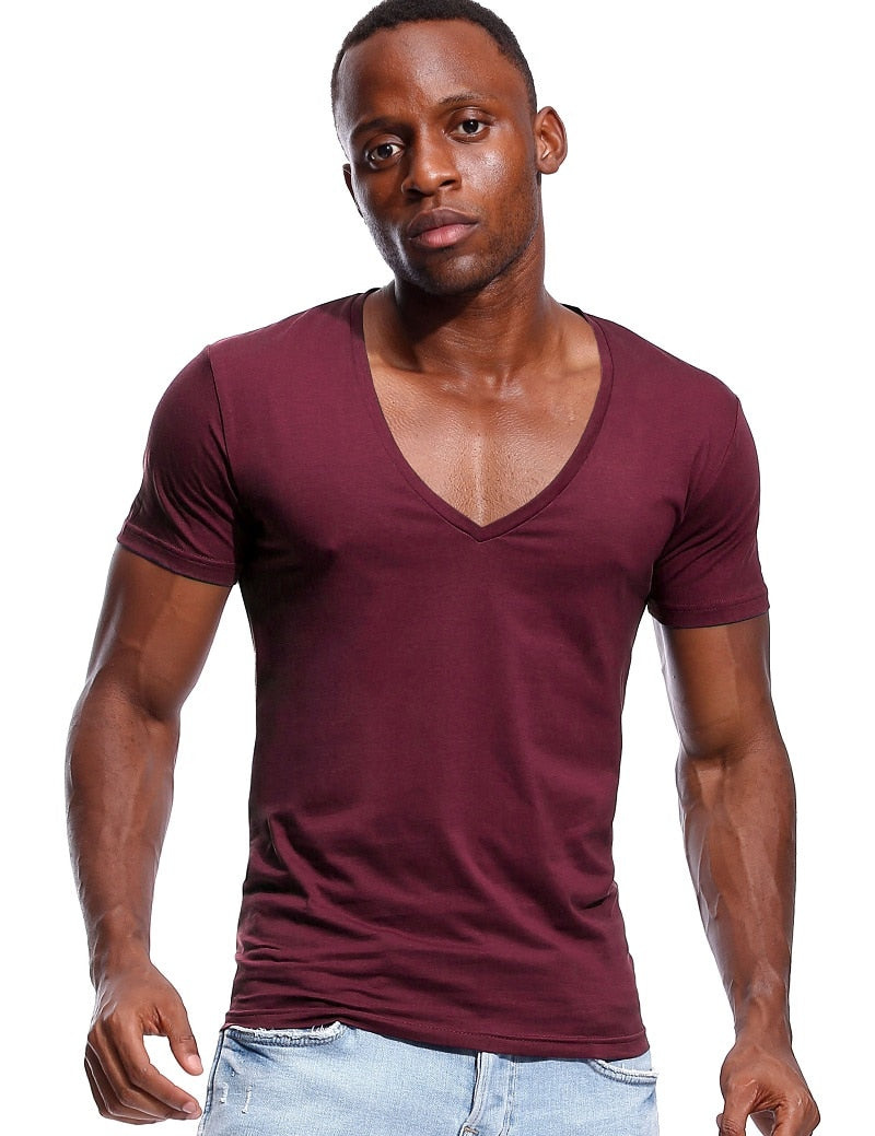 Men's Deep V-Neck Low Cut T-Shirt Invisible Undershirt