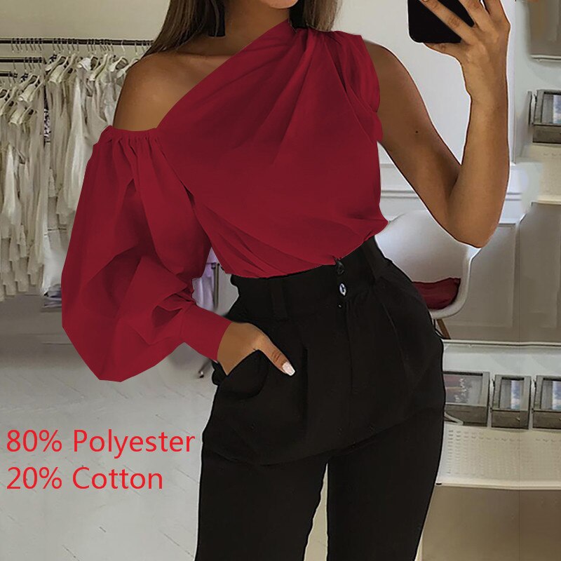 Lantern Sleeve Asymmetrical One Shoulder Loose Blouse