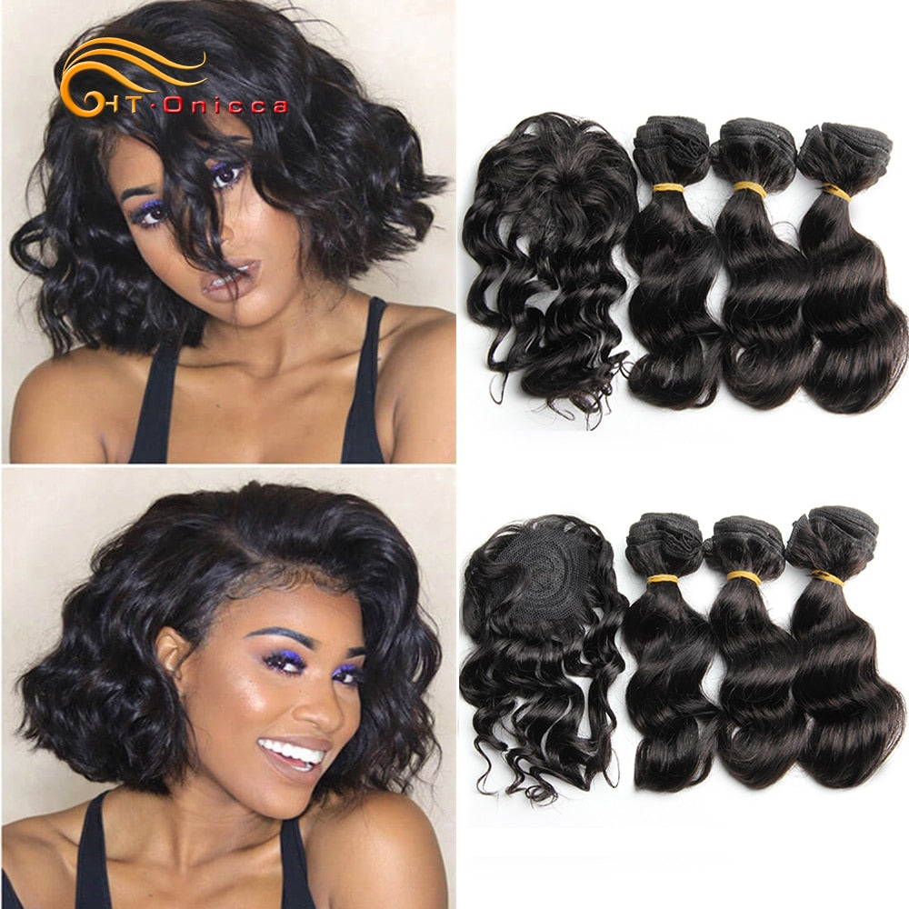 Kinky Curly Bundles With Closure Natural Human Hair Bundles Short Indian Hair Bundles With Circular Closure