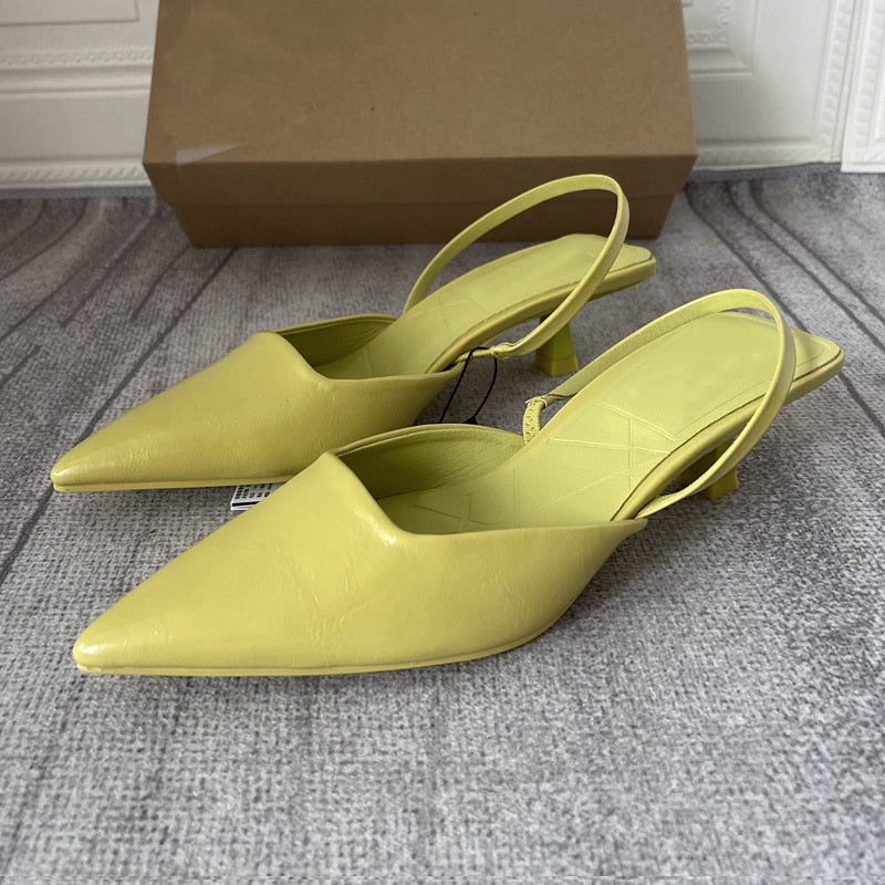 Pointed Toe Shallow Low Heel Slingback Mules