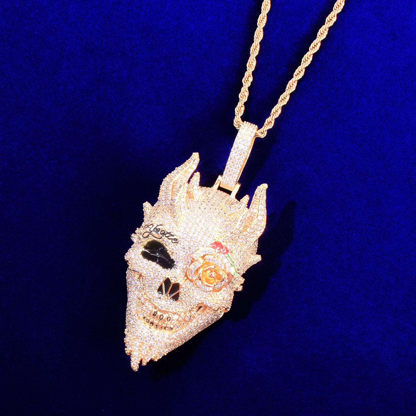 Skull Pendant Cubic Zirconia Plated Hip Hop Necklace Chain