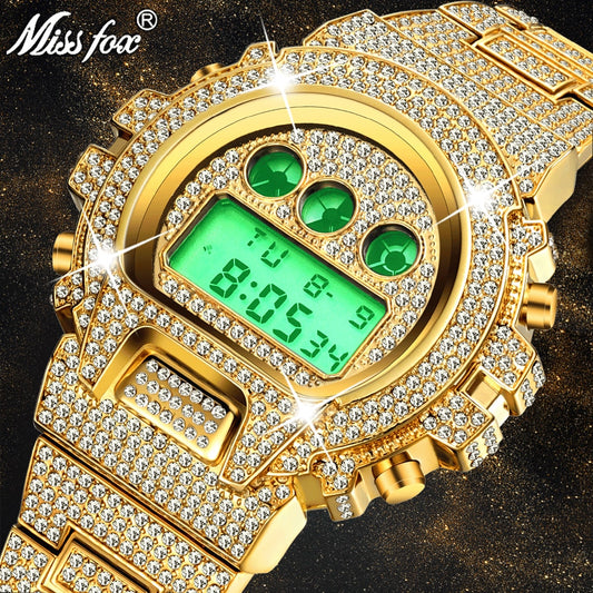 Multi-Function G Style Shock Digital Mens Watches Top Luxury Brand LED 18K Gold Plated Iced Out Watch