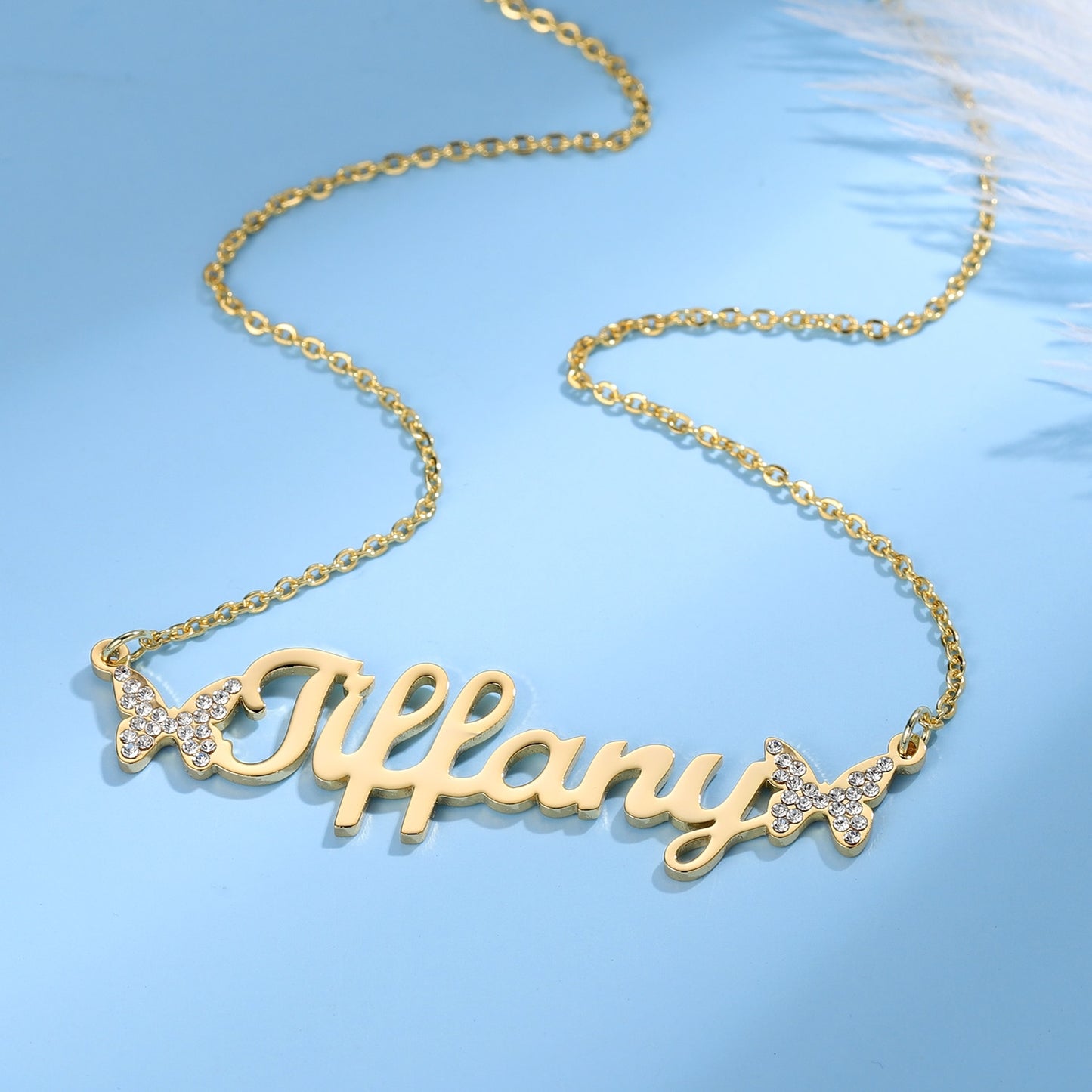 Personalized Crystal Butterfly Customized First Name Pendant Gold Chain  Necklace