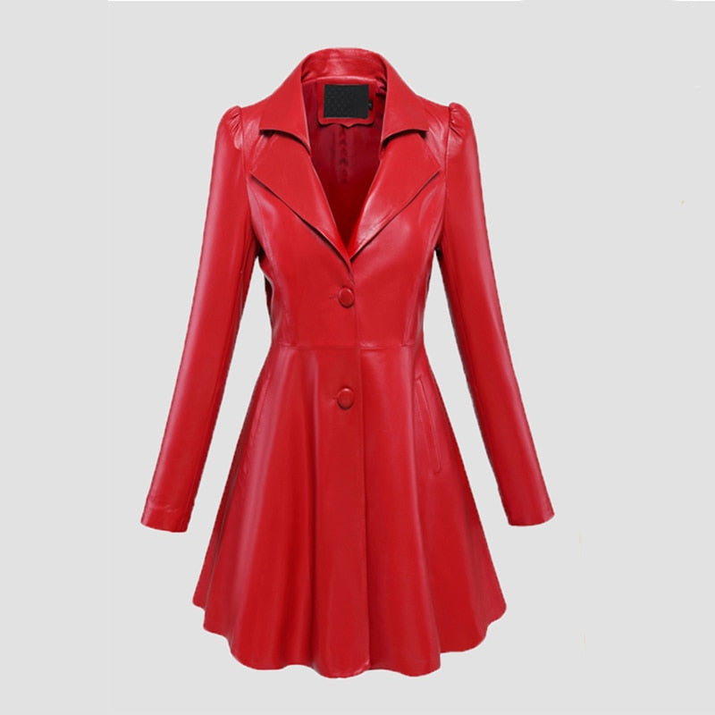 Notched Lapel PU Leather Puff Sleeve Skirted Blazer Style 3/4 Length Coat to 7X Plus