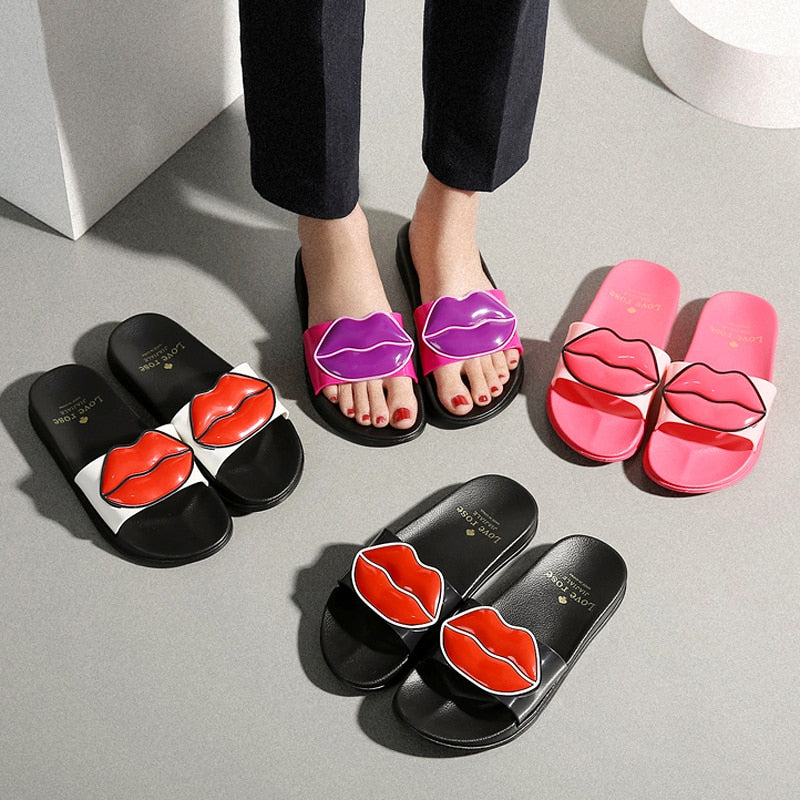 Lovely Lips Platform Slides Flip Flops