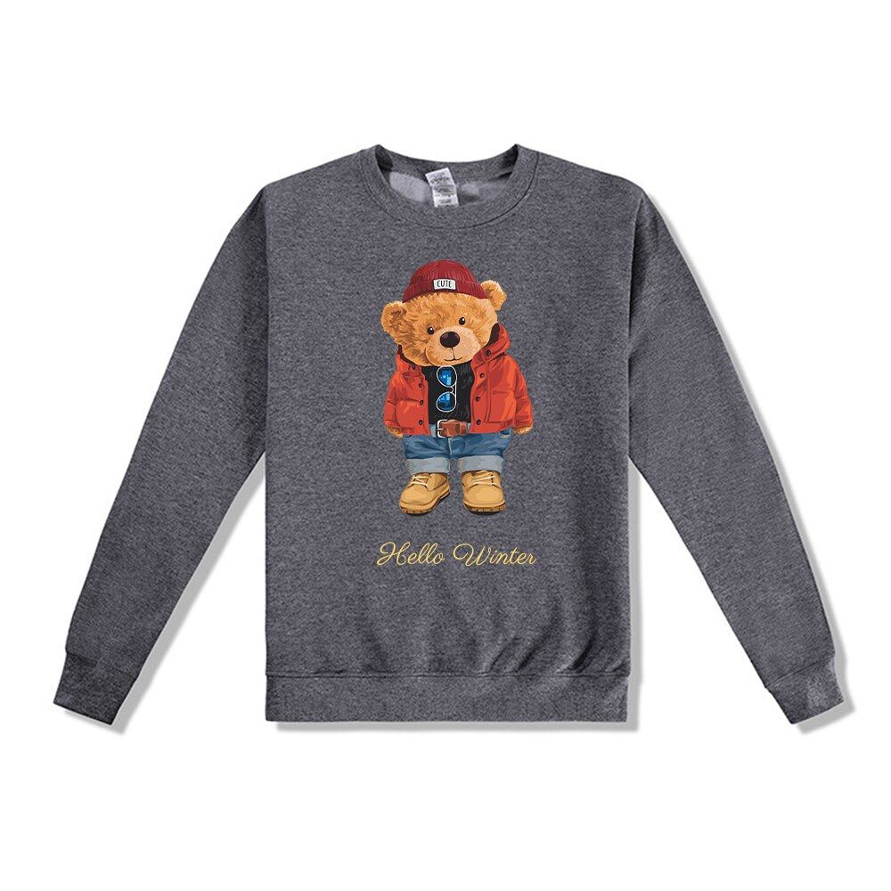 Teddy Bear "Hello Winter Letter" Printed Unisex Crewneck Sweatshirt Heavy Blend Crew Neck Sweatshirt