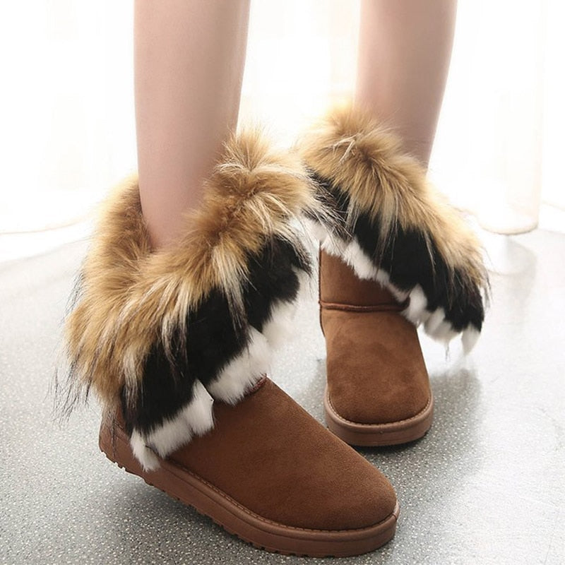 Fur Round Toe Flock Mocassin Snowboots