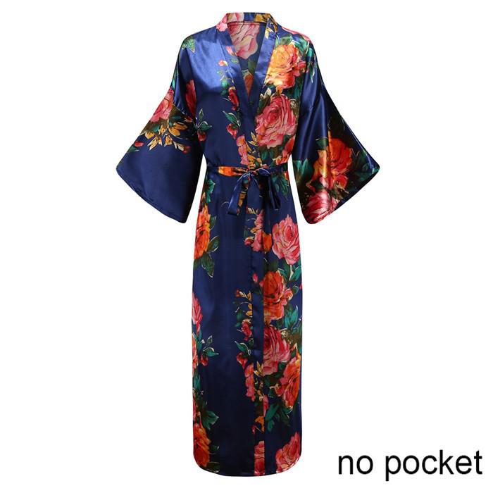 Silky Satin Women's Kimono Bath Robes w/ Pockets