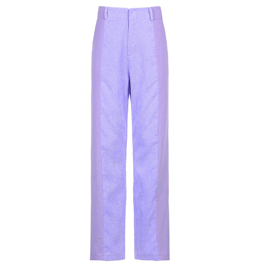 Pastel Colorblock Corduroy Patchwork High Waist Wide Leg Ladies Pants