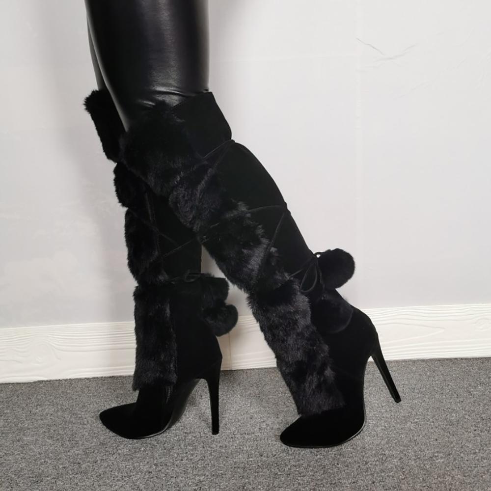 Faux Fur Handmade Ladies Knee High Heel Boots