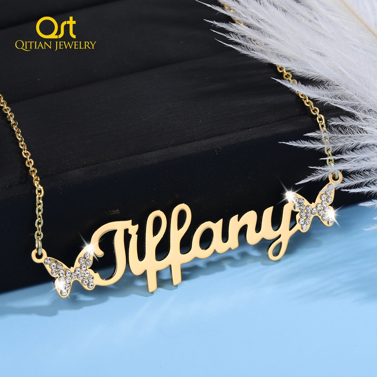 Personalized Crystal Butterfly Customized First Name Pendant Gold Chain  Necklace