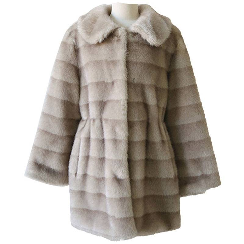 Faux Fur Mink Turn-Down Collar Plush Women's Jacket