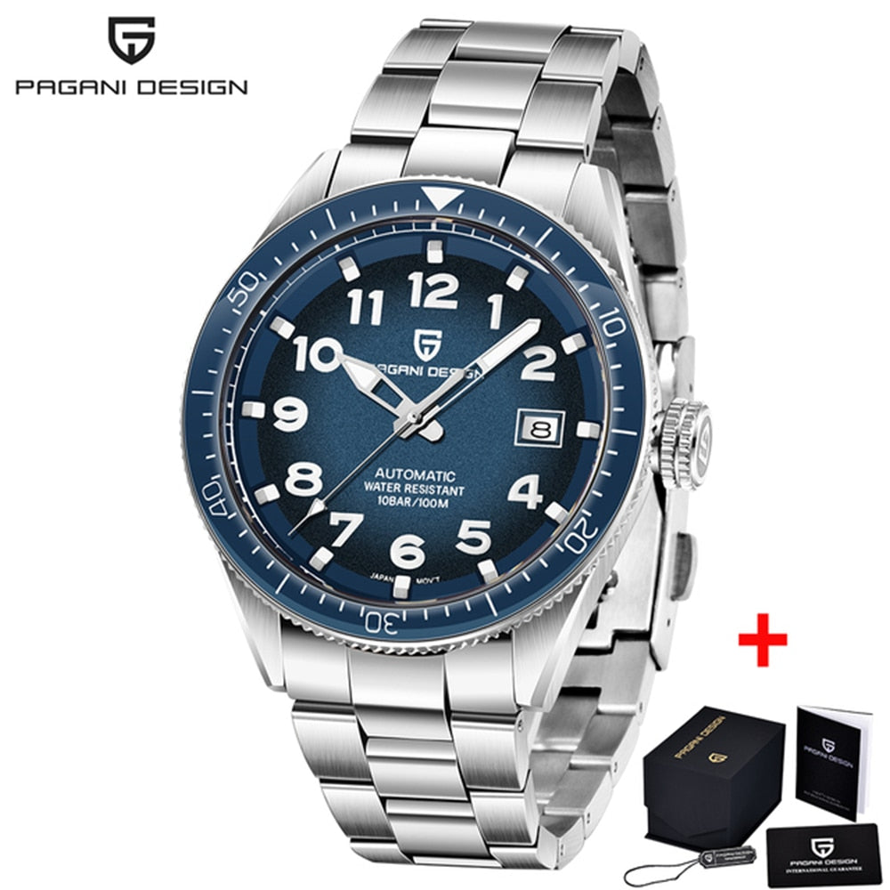 Men's Mechanical Glass Automatic Stainless Steel Waterproof Clock Watch