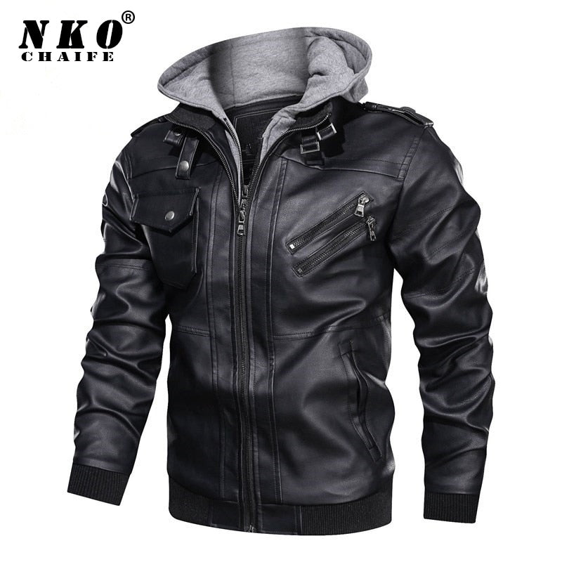 Men's Leather Hooded Motorcycle PU Jacket