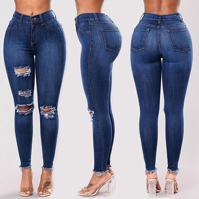 Stretch Skinny Ripped Denim Ladies Jeans