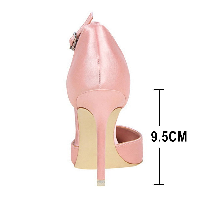 Satin Rhinestone Ankle Pendant Stiletto Silk Sandal Pumps