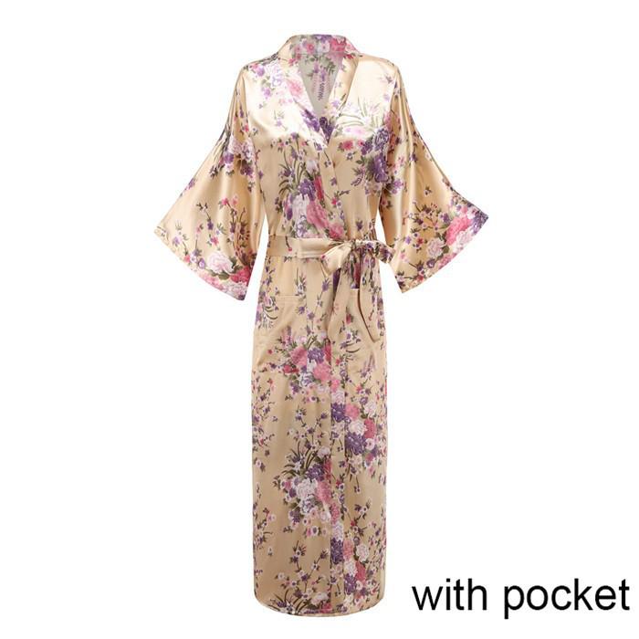 Silky Satin Women's Kimono Bath Robes w/ Pockets