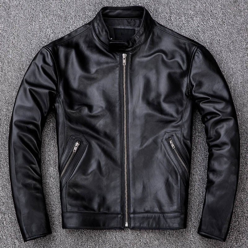 Men's Black Genuine Leather Motorcycle Bomber Aviator Jacket