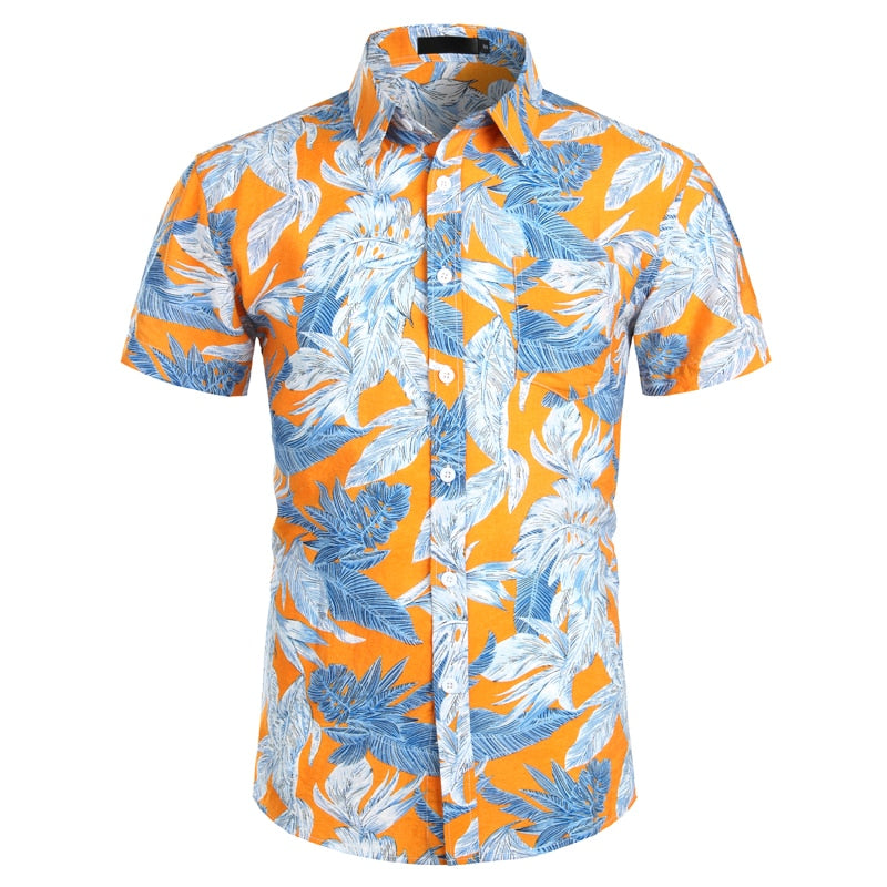 Men's Hawaiian Tropical Pink Floral Beach Short Sleeve Shirt