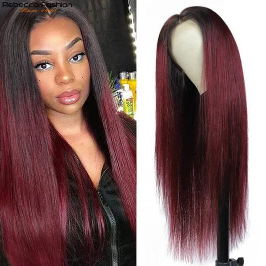 HD Transparent Lace Front 100% Human Hair Ombre Straight Pre-Plucked 13x1x6 Lace Wig