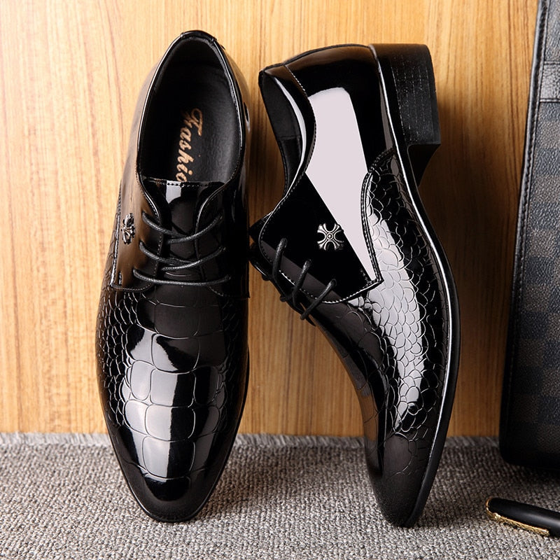 Italian Oxford Patent Leather Pointed Toe Dress Shoes