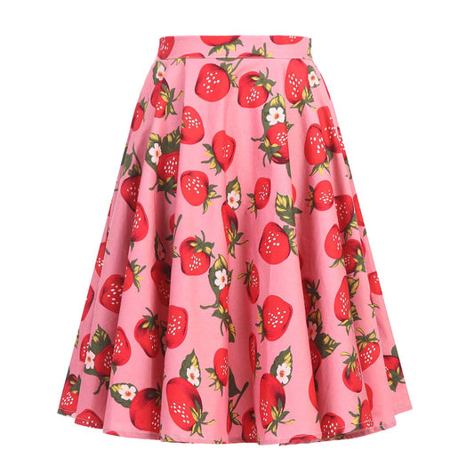 High Waist Skirt Cotton Womens Polka Dot Floral Print Swing Skirts