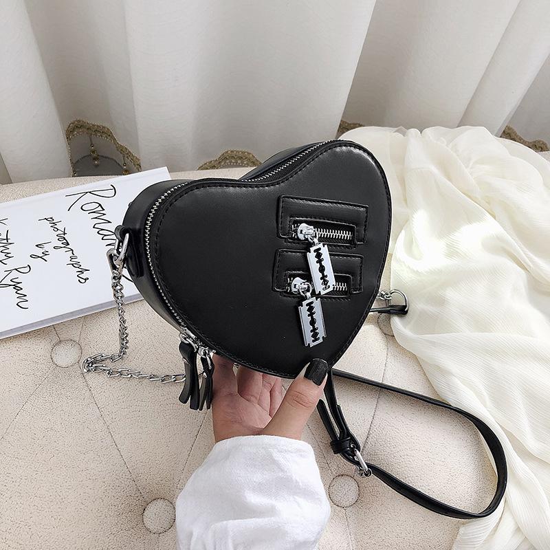 Love Heart Valentine Shape Double Zipper Chain Crossbody Purse