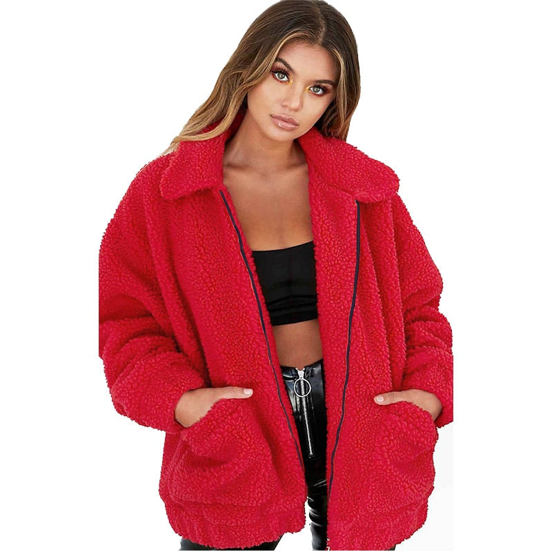 Fleece Plush Plus Size Ladies Zipper Jacket to 3X