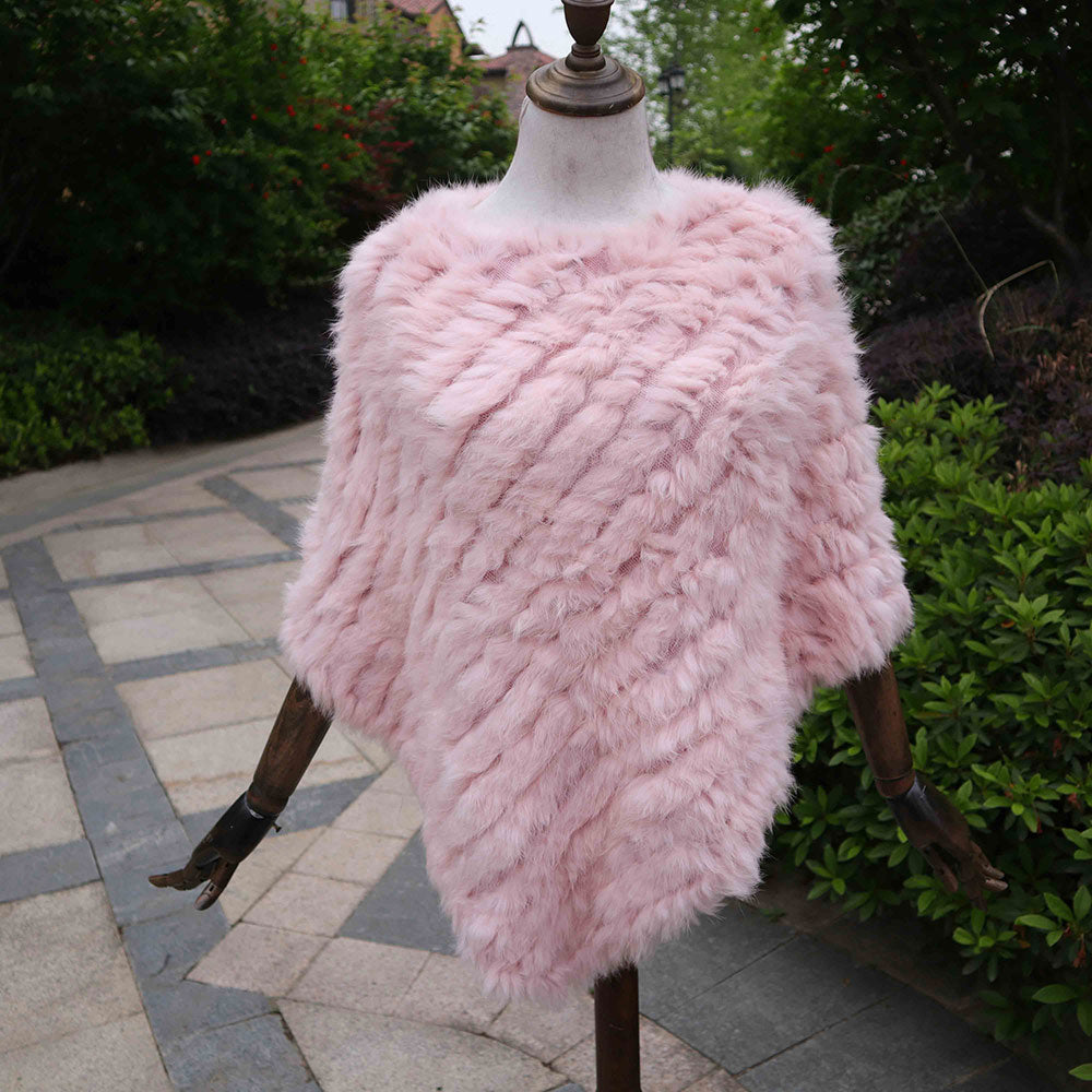 Knitted Natural Rabbit Fur Shawl