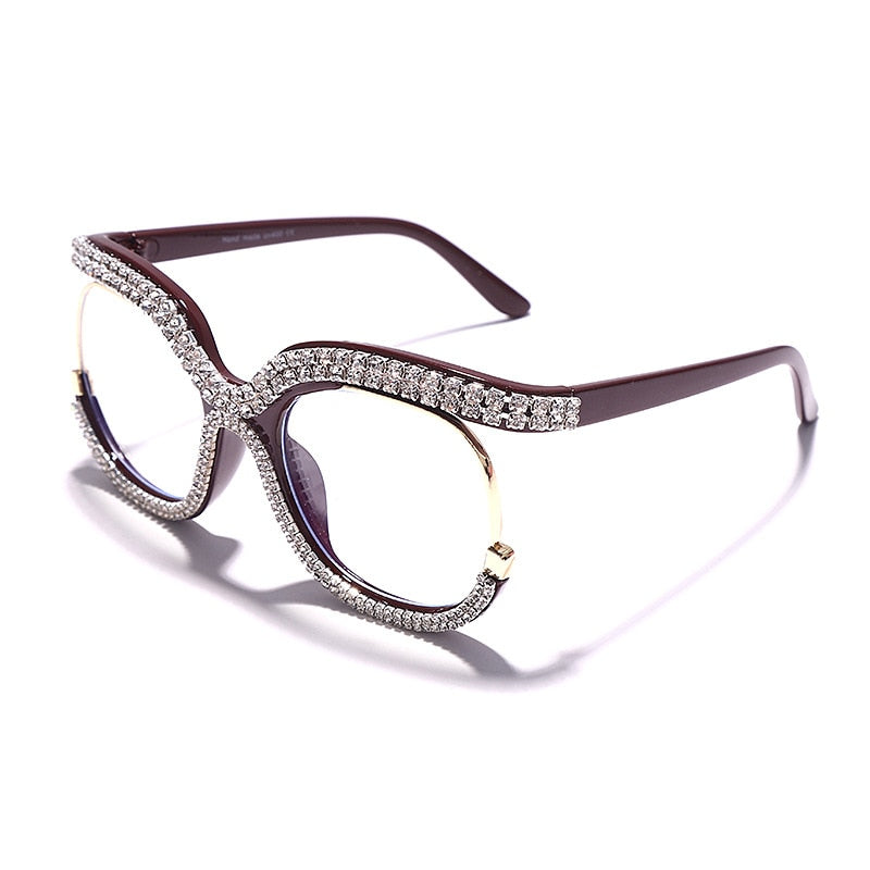 Crystal Diamond Rhinestone Cat-Eye Optical Anti-Blue Light Eyeglasses