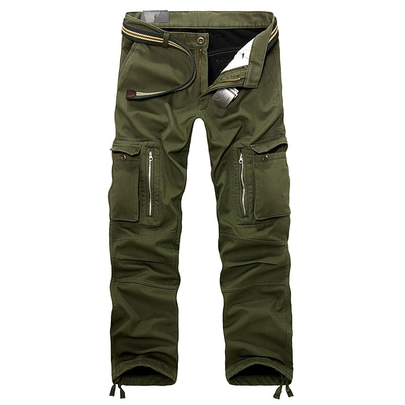 Men's Zipper Cotton Trousers Loose Army Green Cargo Pants