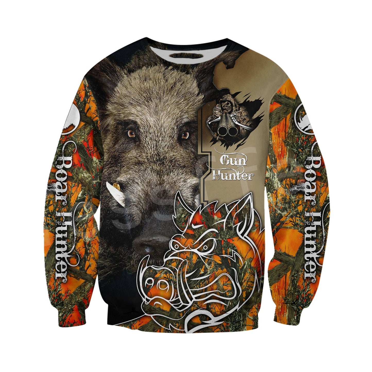 Boar Hunter Camoflauge Tattoo 3D Print Men's Hoodie Sweatshirt