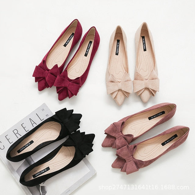 Butterfly Knot Office Pointed Toe Slip On Foldable Ballerina Flats