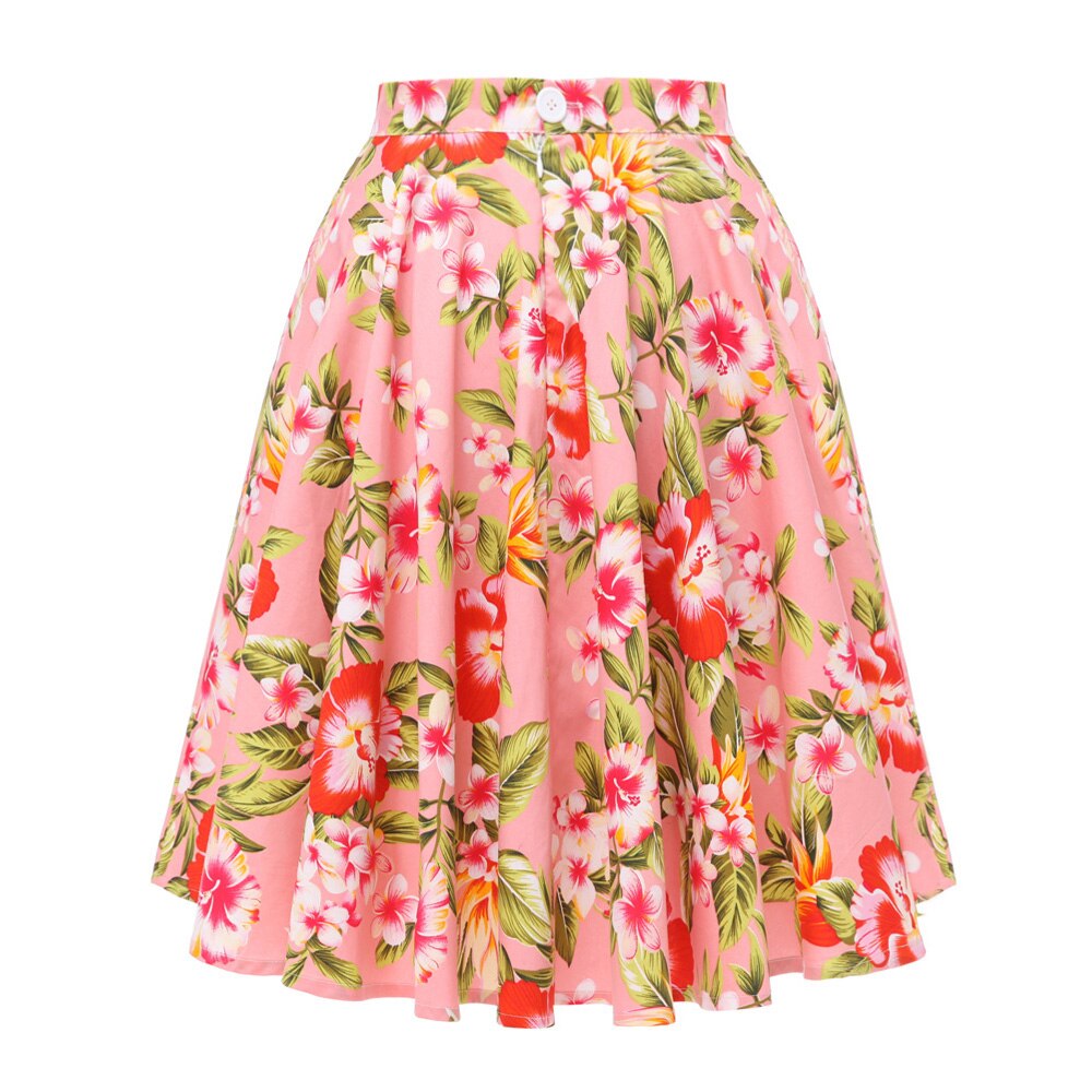 High Waist Skirt Cotton Womens Polka Dot Floral Print Swing Skirts