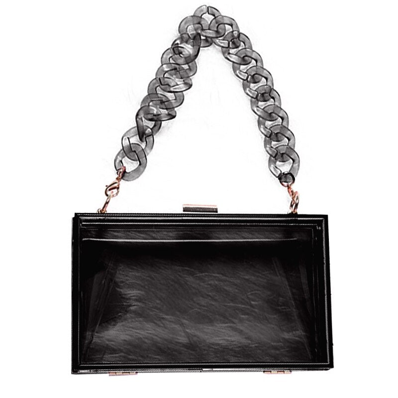 Clear Acrylic Box Clutch Transparent Shoulder Bag w/ Detachable Chain