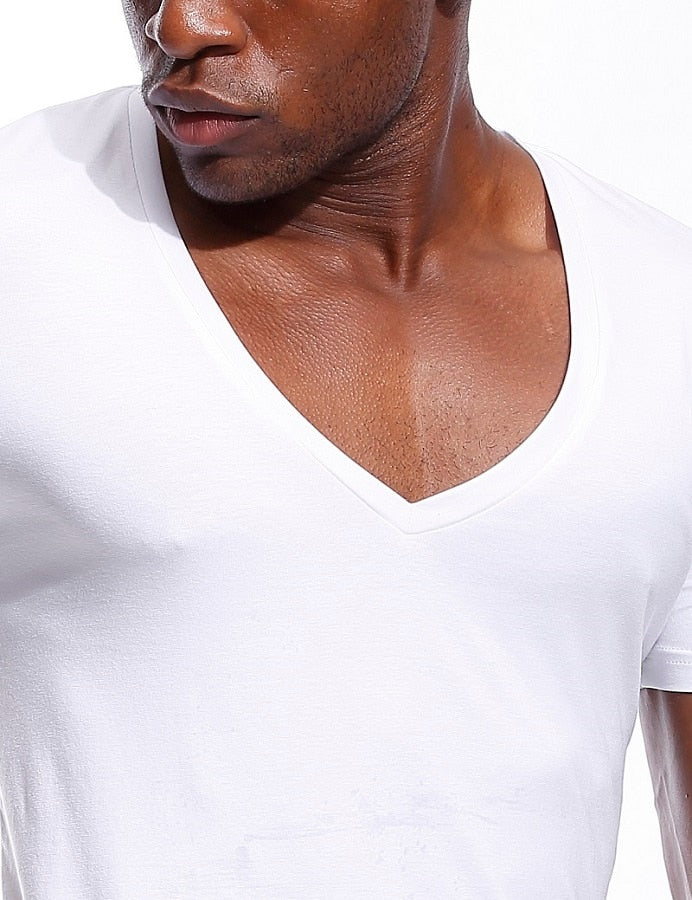 Men's Deep V-Neck Low Cut T-Shirt Invisible Undershirt