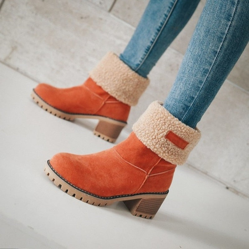 Fur Inner Platform Round Toe Ankle Snowboots