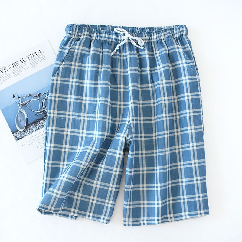 Men's & Women's Plaid Gauze Crepe Knitted Pajama Sleepwear Pants