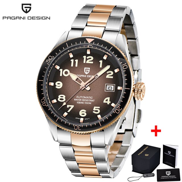 Men's Mechanical Glass Automatic Stainless Steel Waterproof Clock Watch