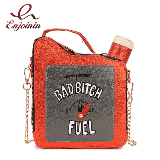 Glittery Gasoline Bottle Design Chain Crossbody Clutch Purse