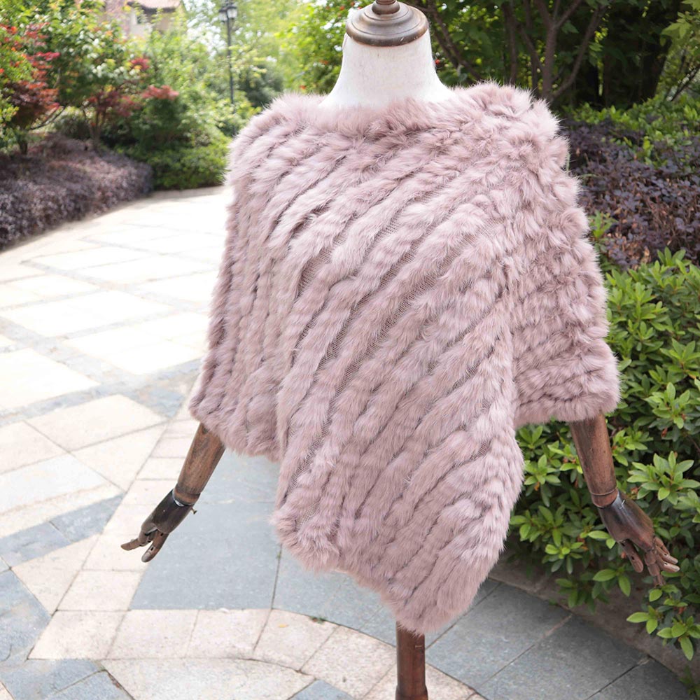 Knitted Natural Rabbit Fur Shawl