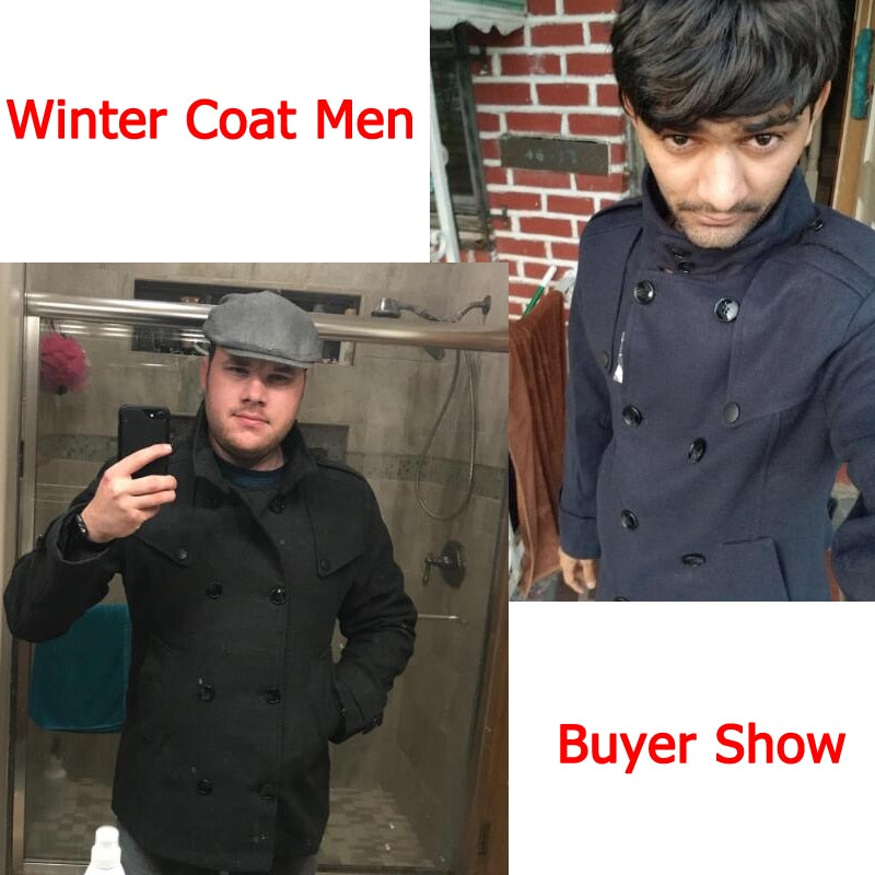 Men's British Style Double Breasted Trench Pea Coat